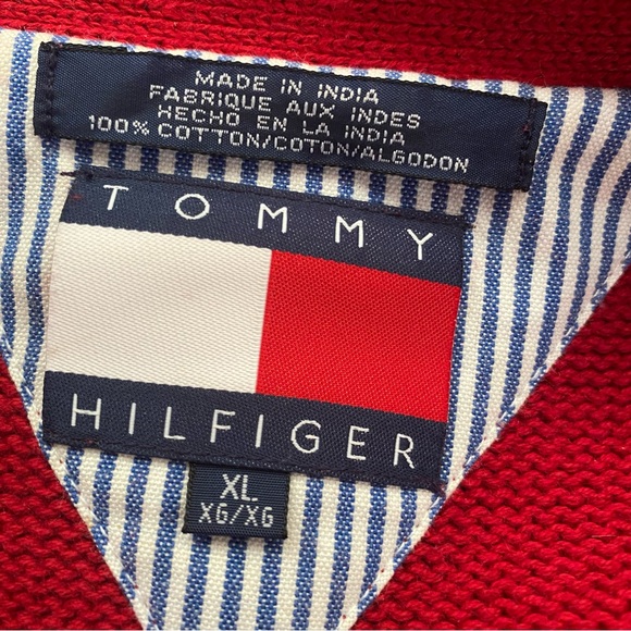 Vintage Tommy Hilfiger Men Size XL Knit Sweater Pullover Red Cotton - Picture 8 of 11